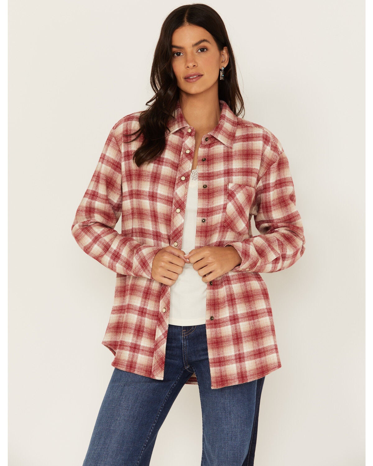 Idyllwind Women's Plaid Print Roby Shirt, Brandy Brown, hi-res