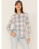 Image #1 - Flag & Anthem Women's Long Sleeve Plaid Pocket Button Shirt, Light Blue, hi-res