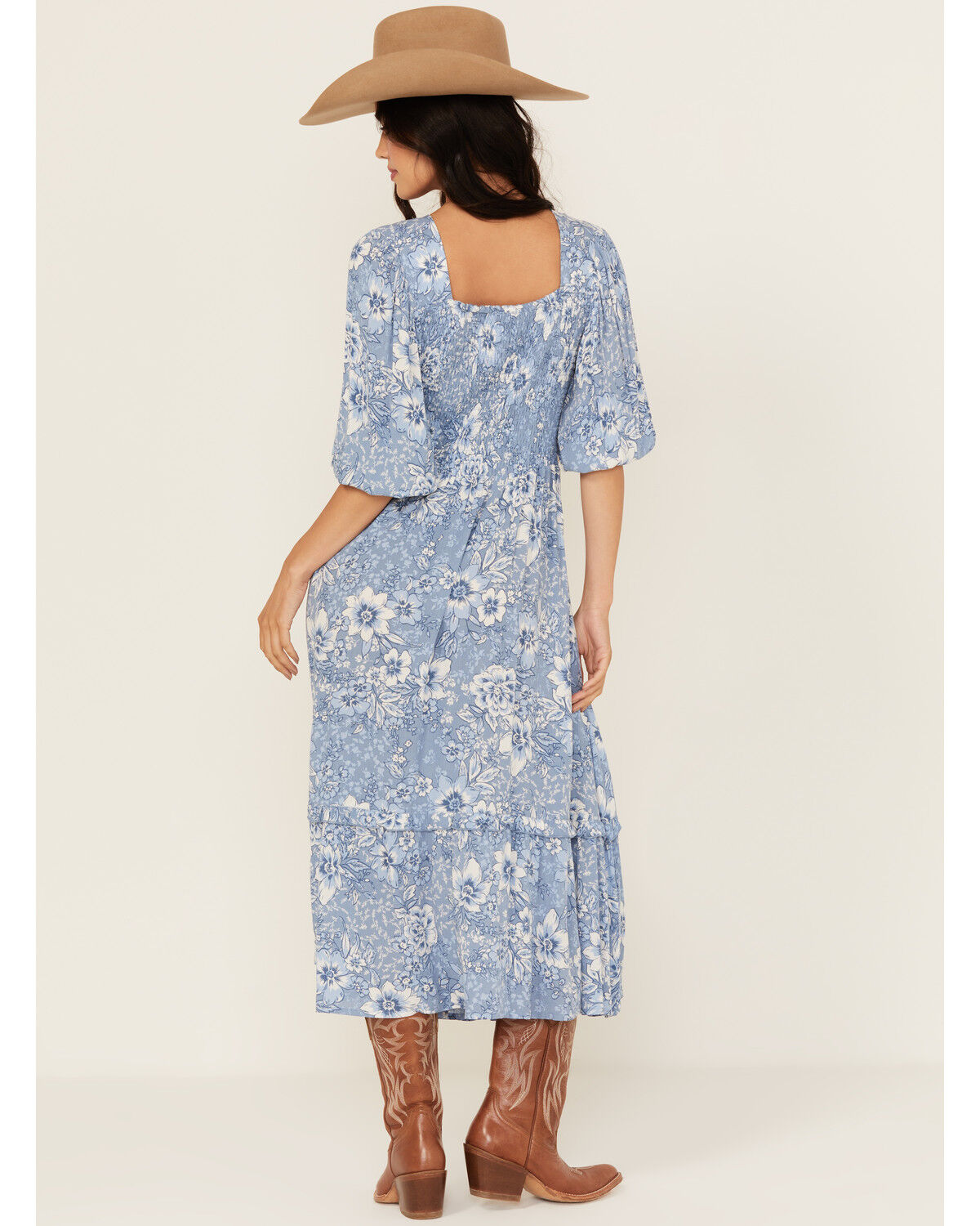 Image #4 - Wild Moss Women's Floral Print Front Twist Midi Dress, Blue, hi-res