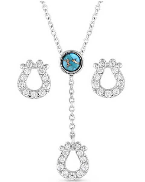Montana Silversmiths Women's Infinite Luck Turquoise Stone Earring & Necklace Set - 2-Piece, Silver, hi-res
