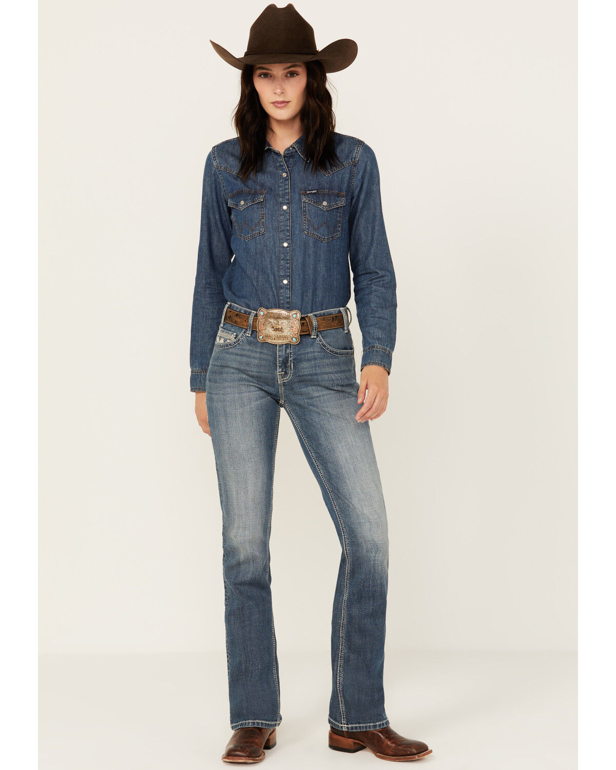 Image #3 - Rock & Roll Denim Women's Medium Wash Mid Rise Geo Print Stretch Bootcut Jeans, Medium Wash, hi-res