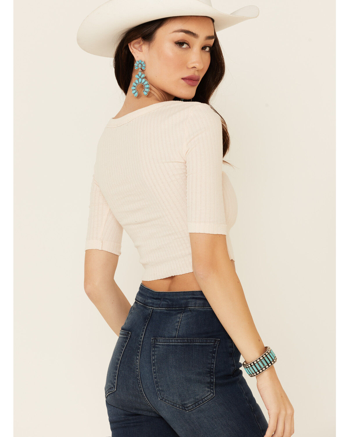 button ribbed crop top