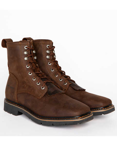 Cody James Men's Lace Up Kiltie Work Boots -  Soft Square Toe, Brown, hi-res