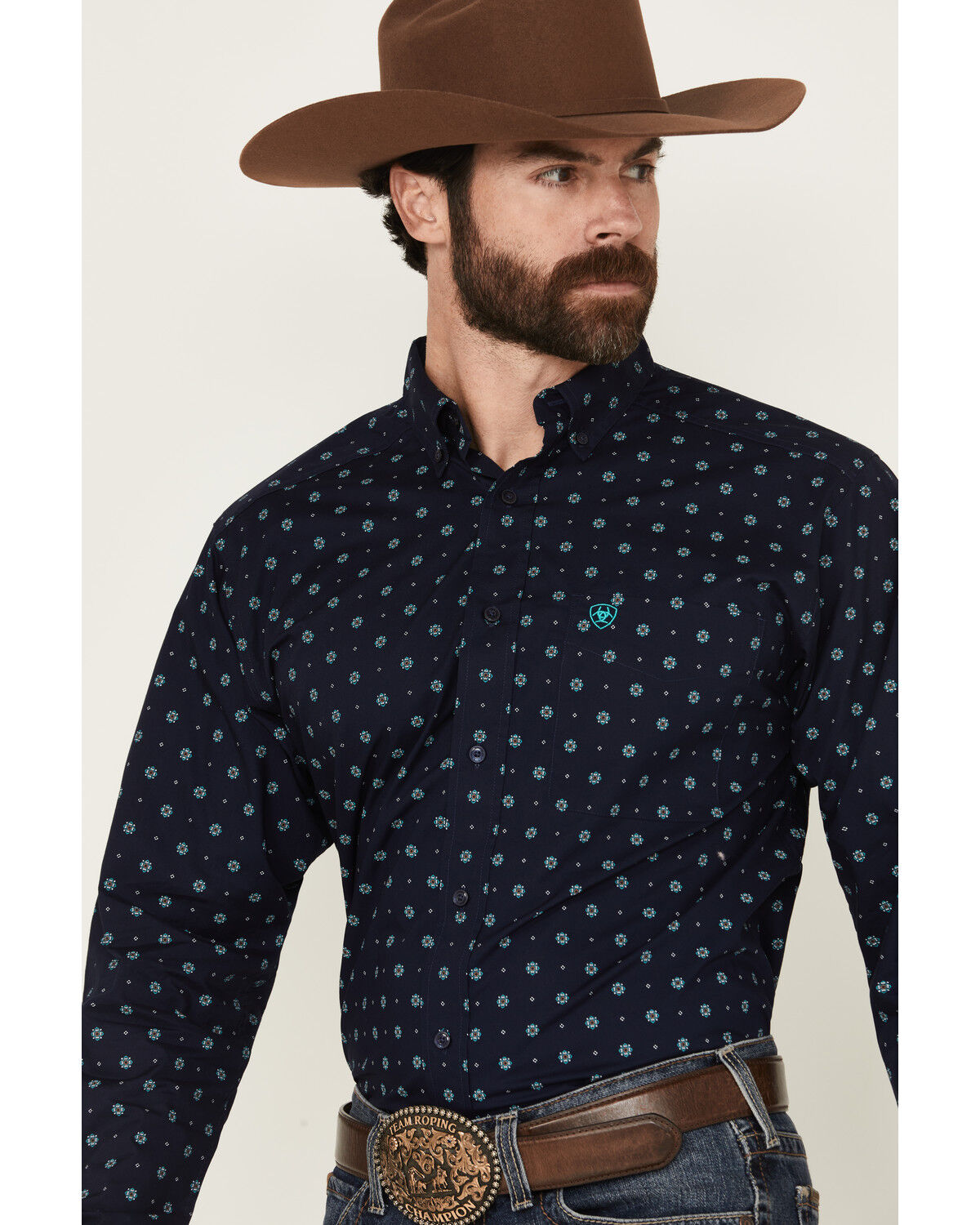Image #2 - Ariat Men's Jacobi Geo Print Long Sleeve Button-Down Western Shirt - Tall, Navy, hi-res