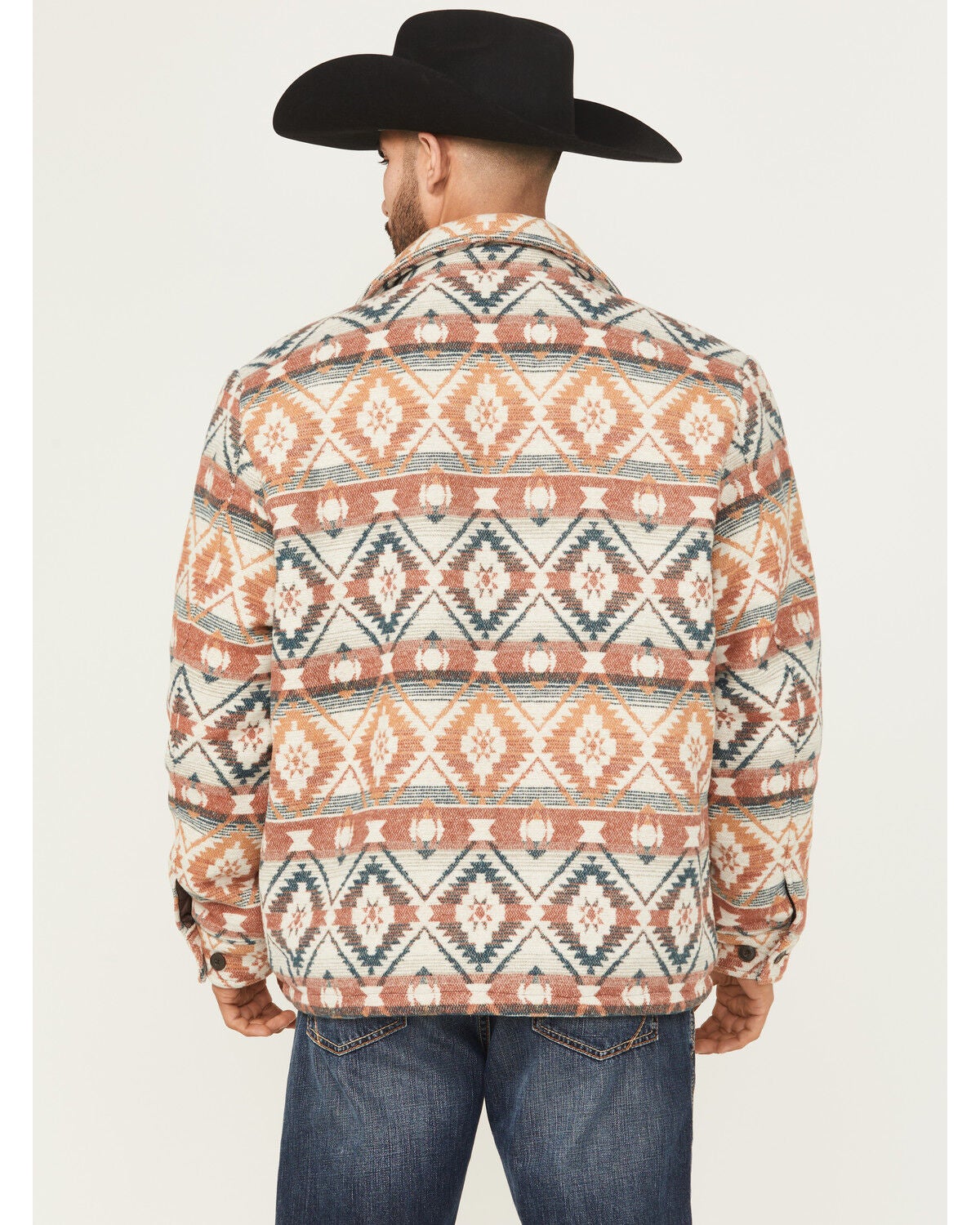 Image #4 - Cripple Creek Men's Southwestern Print Sherpa Lined Blanket Shirt Jacket, Cream/red, hi-res