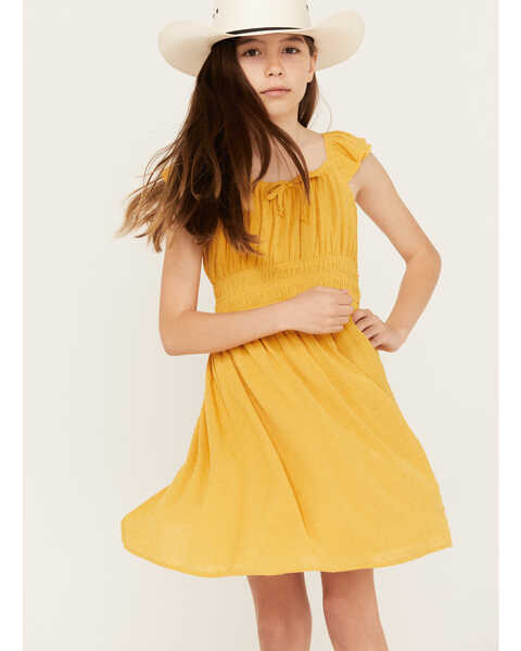 Image #1 - Ash & Violet Girls' Ruffled Solid Short Sleeve Dress, Rust Copper, hi-res