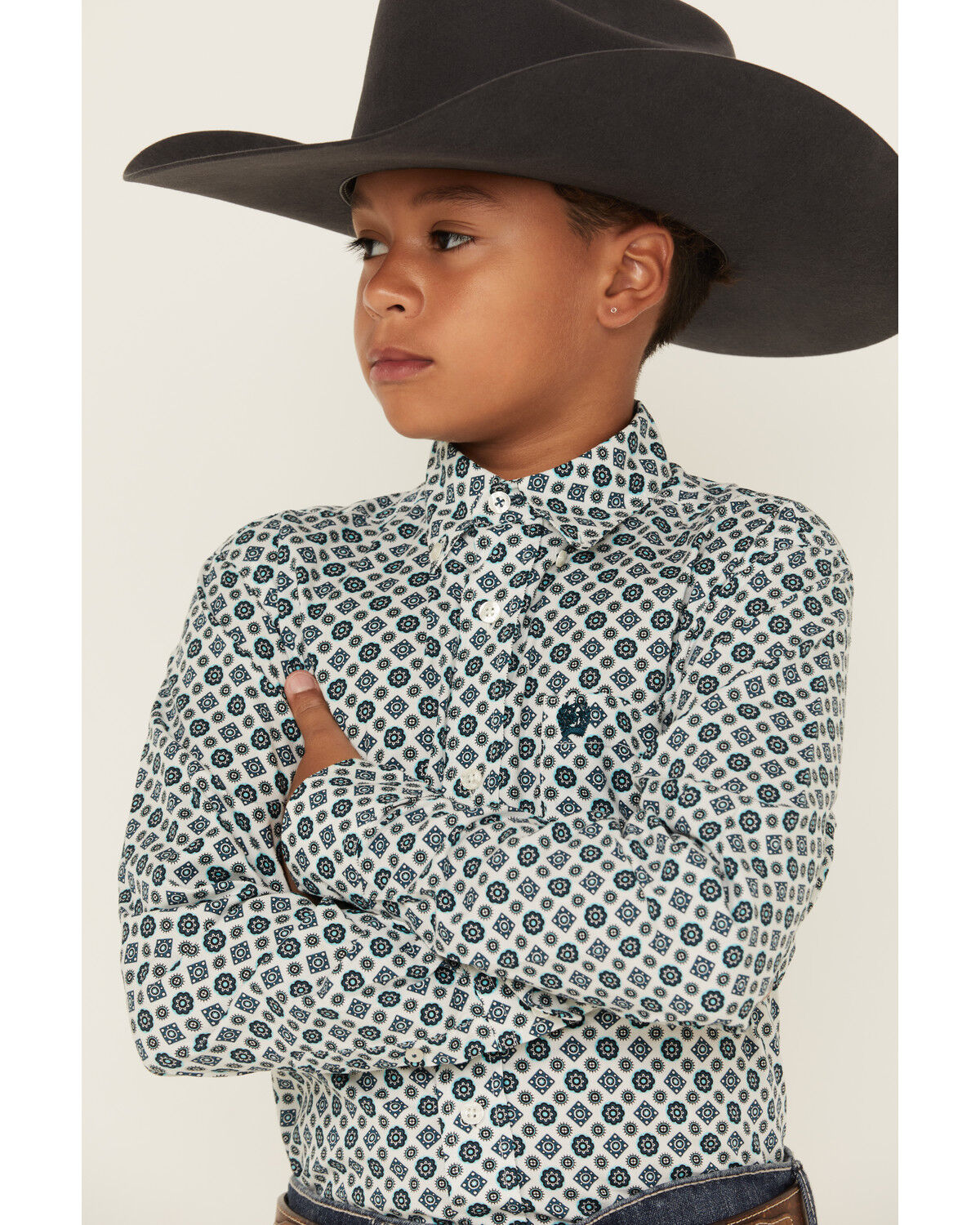 Image #2 - Cinch Boys' Printed Long Sleeve Button-Down Western Shirt, Cream, hi-res