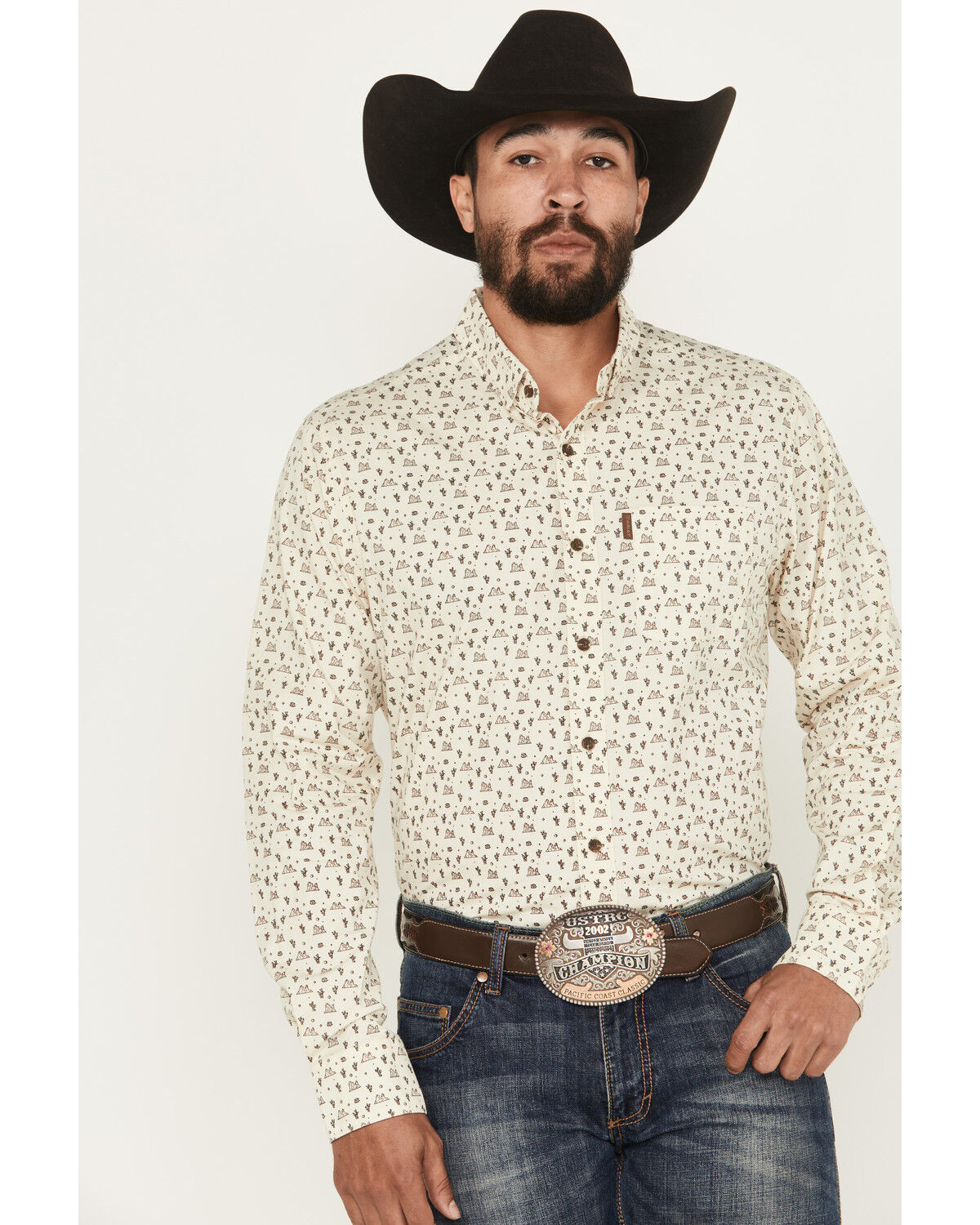 Image #1 - Ariat Men's Milton Printed Long Sleeve Button-Down Western Shirt, Off White, hi-res