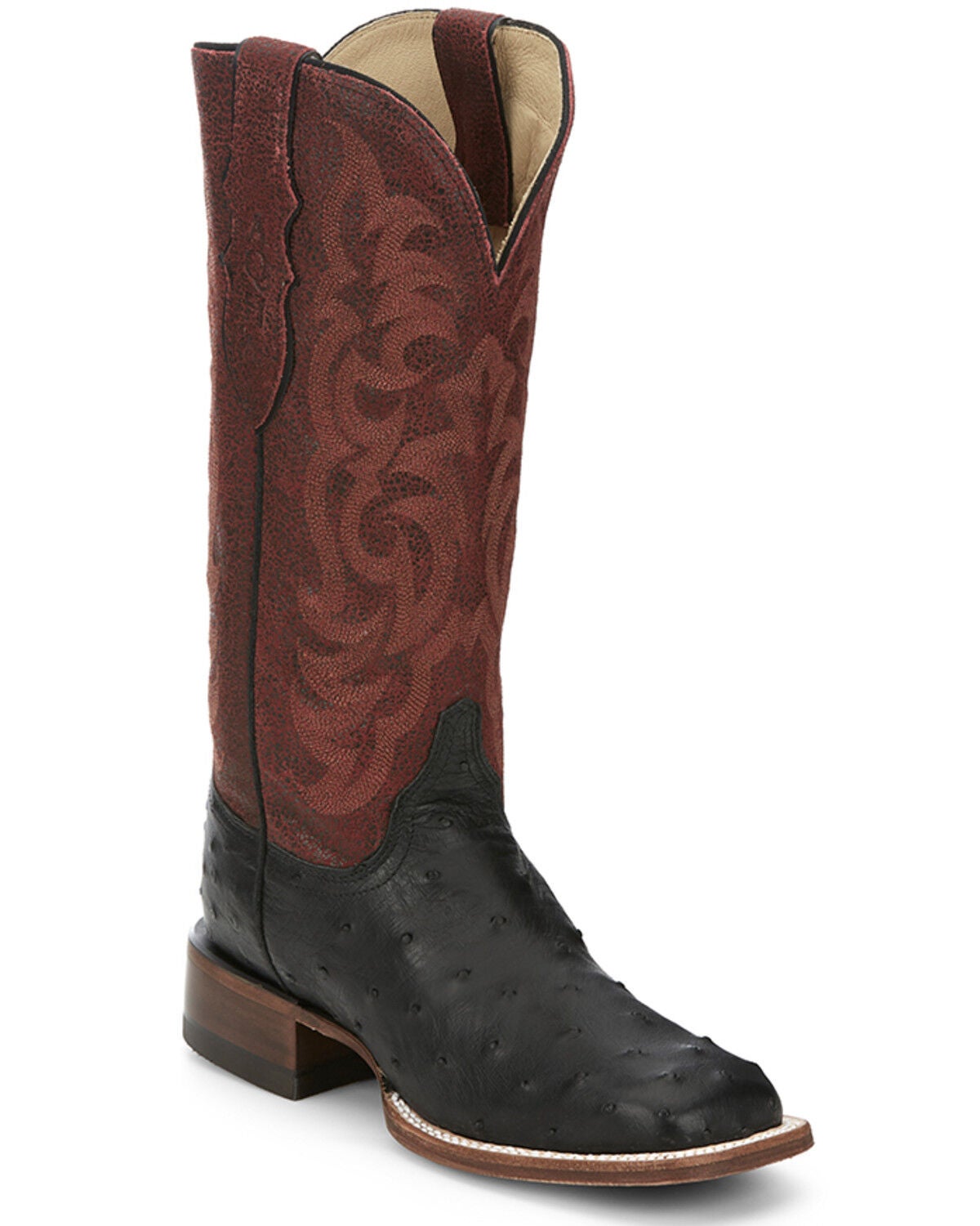 Justin Women's Exotic Full Quill Ostrich Western Boots - Broad Square Toe, Black, hi-res