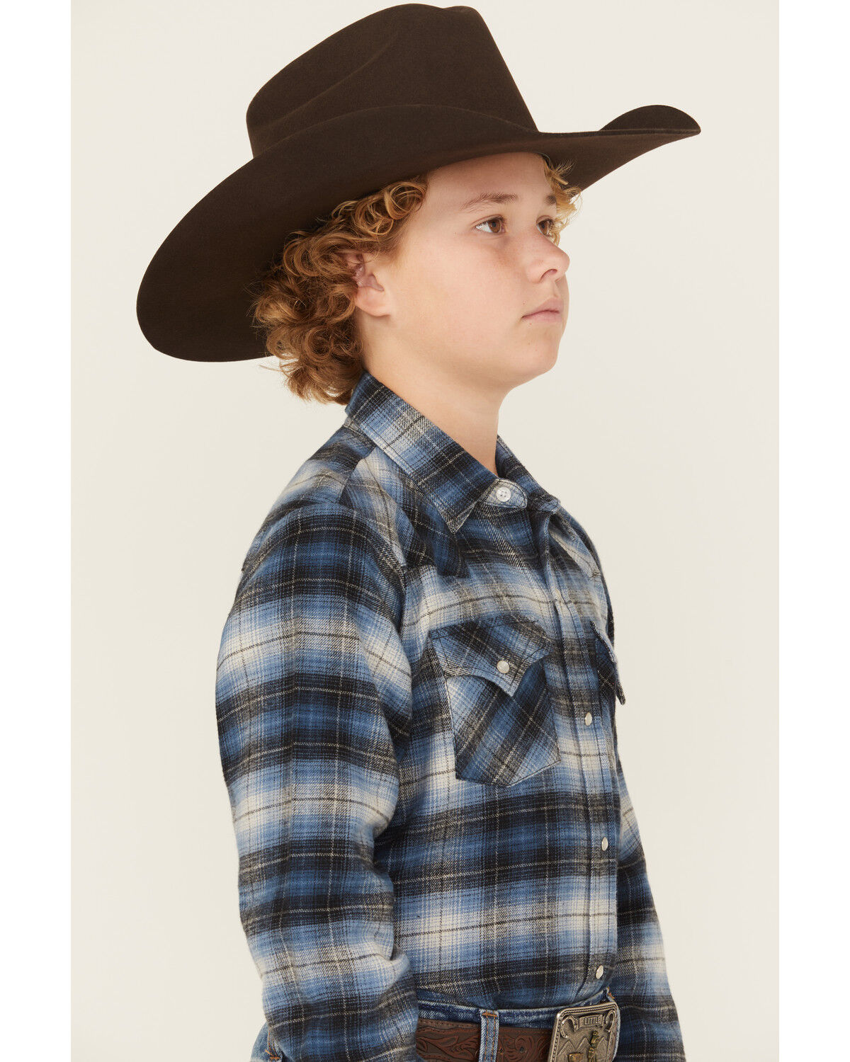 Image #3 - Ely Walker Boy's Plaid Print Long Sleeve Snap Flannel Shirt, Blue, hi-res