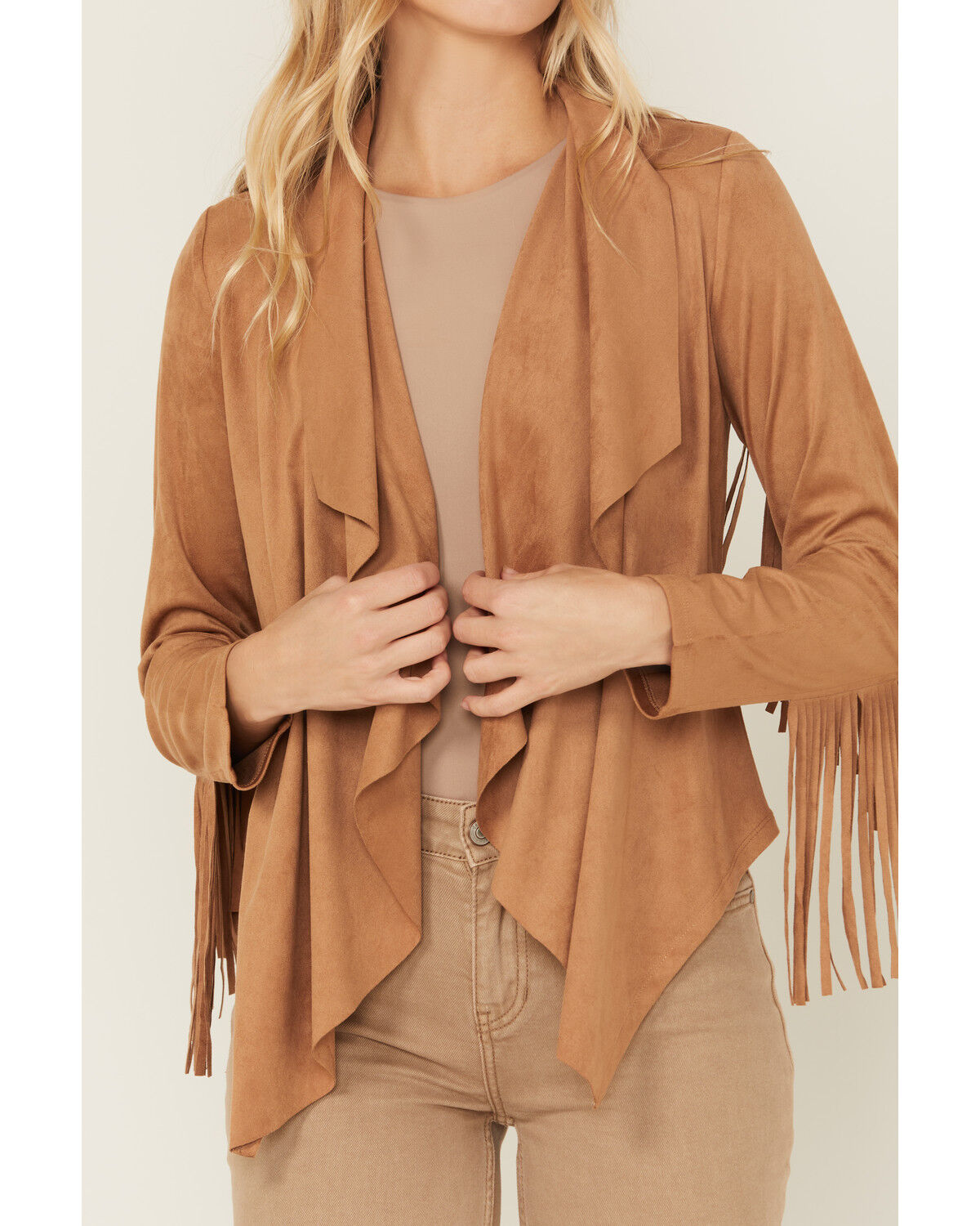 Image #3 - Shyanne Women's Faux Suede Cascade Front Fringe Jacket, Tan, hi-res