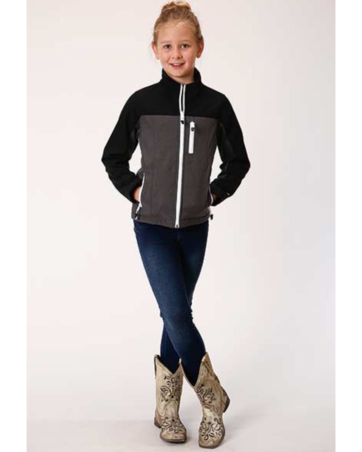Image #3 - Roper Girls' Charcoal Softshell Jacket  , , hi-res