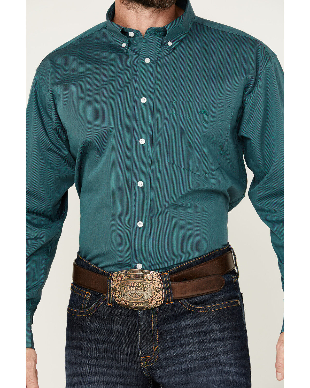 Image #3 - Resistol Men's Jackson Business Micro Striped Long Sleeve Button-Down Western Shirt, Teal, hi-res