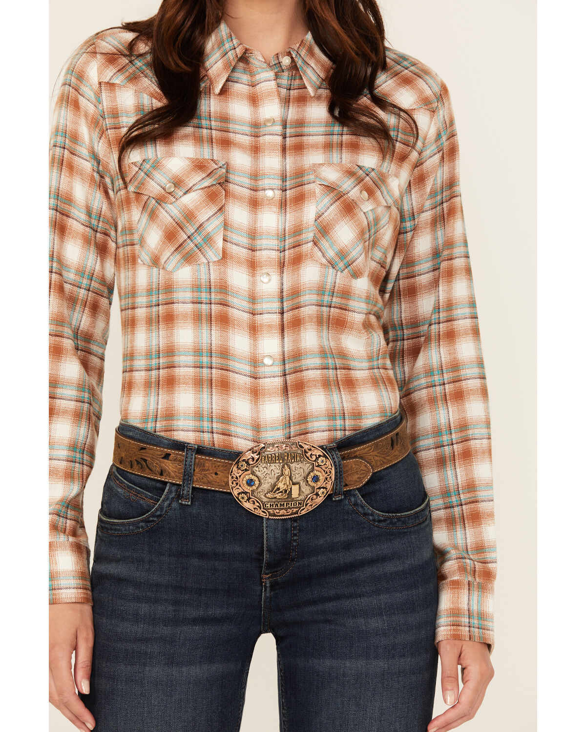 Image #3 - Wrangler Women's Plaid Print Long Sleeve Pearl Snap Western Shirt, White, hi-res