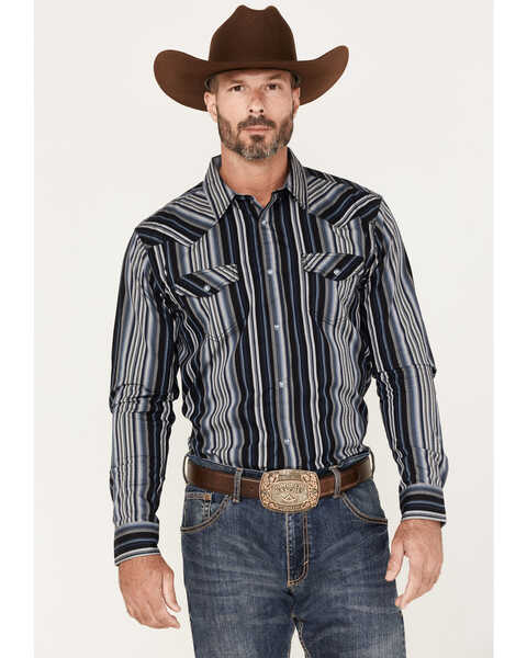 Cody James Men's Hull Vintage Stripe Long Sleeve Pearl Snap Western Shirt , Blue, hi-res
