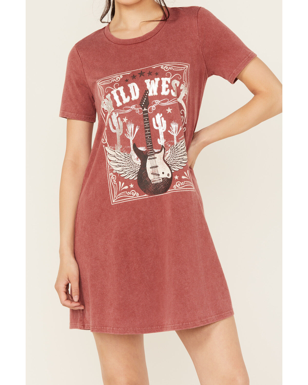 Image #3 - Blended Women's Wild West Short Sleeve Graphic Mini T-Shirt Dress, Rust Copper, hi-res