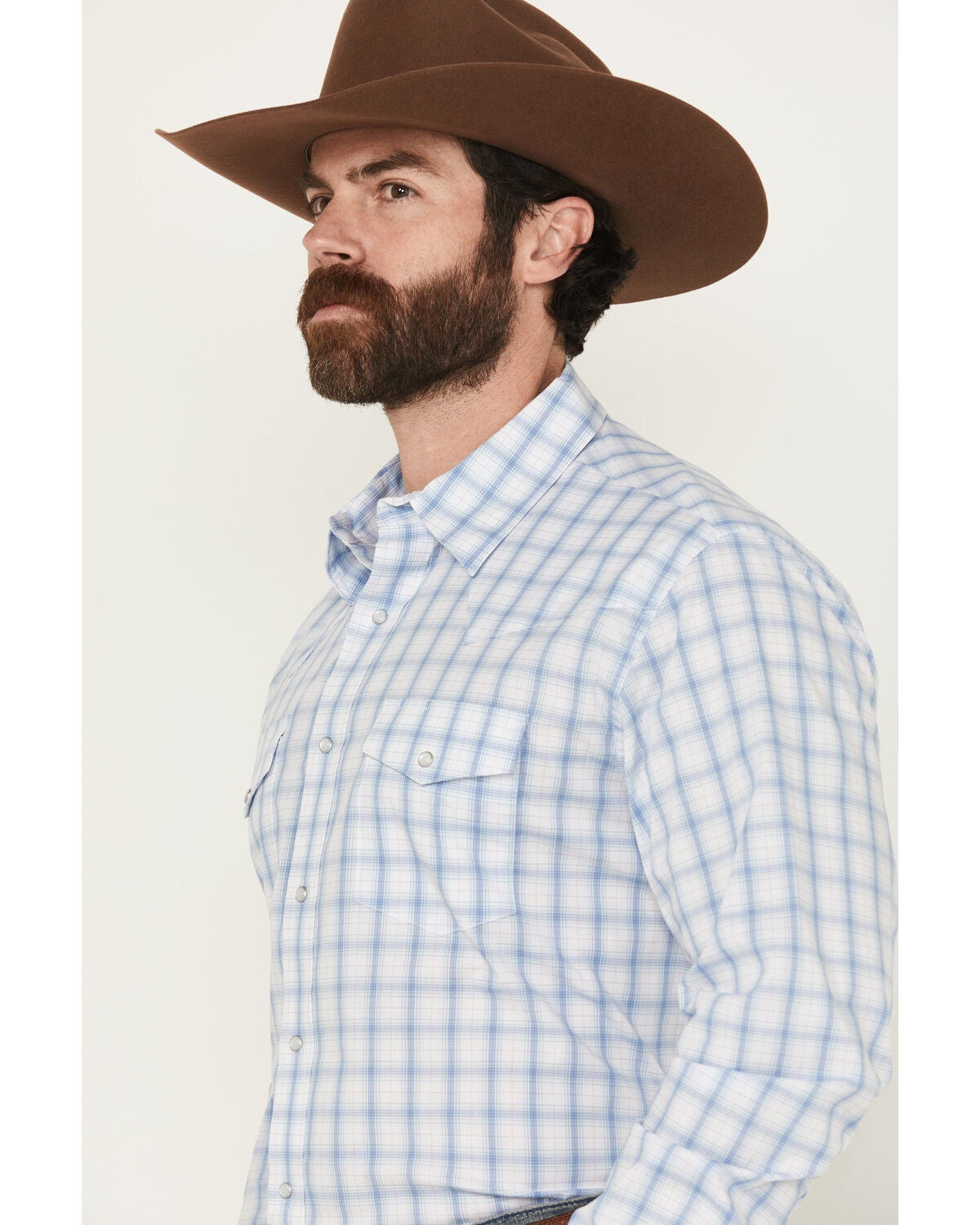 Image #2 - Wrangler Men's Plaid Print Long Sleeve Snap Stretch Western Shirt - Big, Blue, hi-res