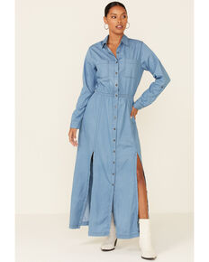 Cotton & Rye Outfitters Women's Blue Button Front Dress, Blue, hi-res