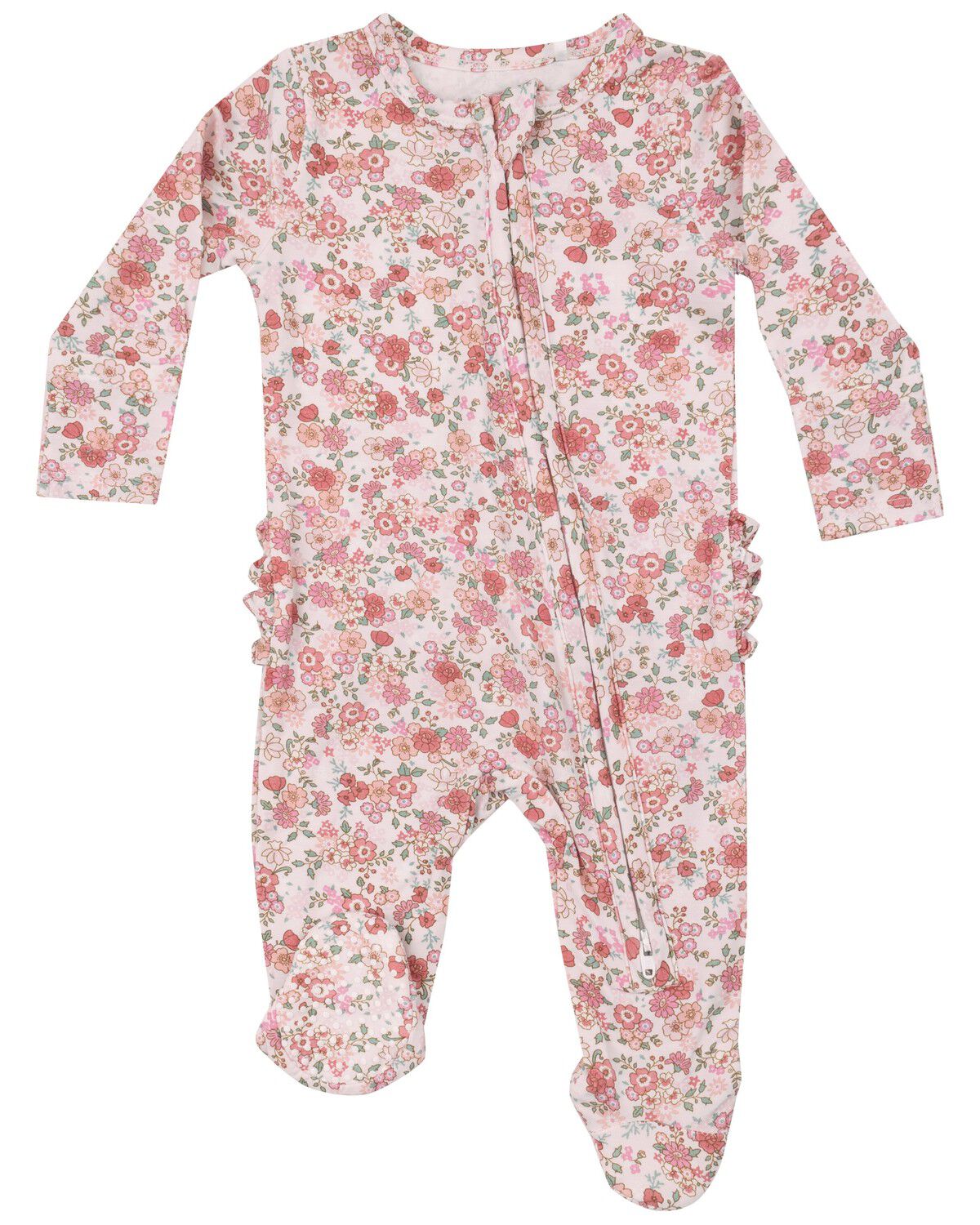 Image #1 - Angel Dear Infant Girls' Pretty Calico Floral Print Zip-Up Onesie, Pink, hi-res