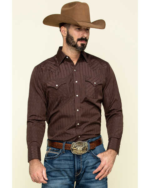 Ely Walker Men's Dark Tonal Stripe Long Sleeve Western Shirt , Multi, hi-res