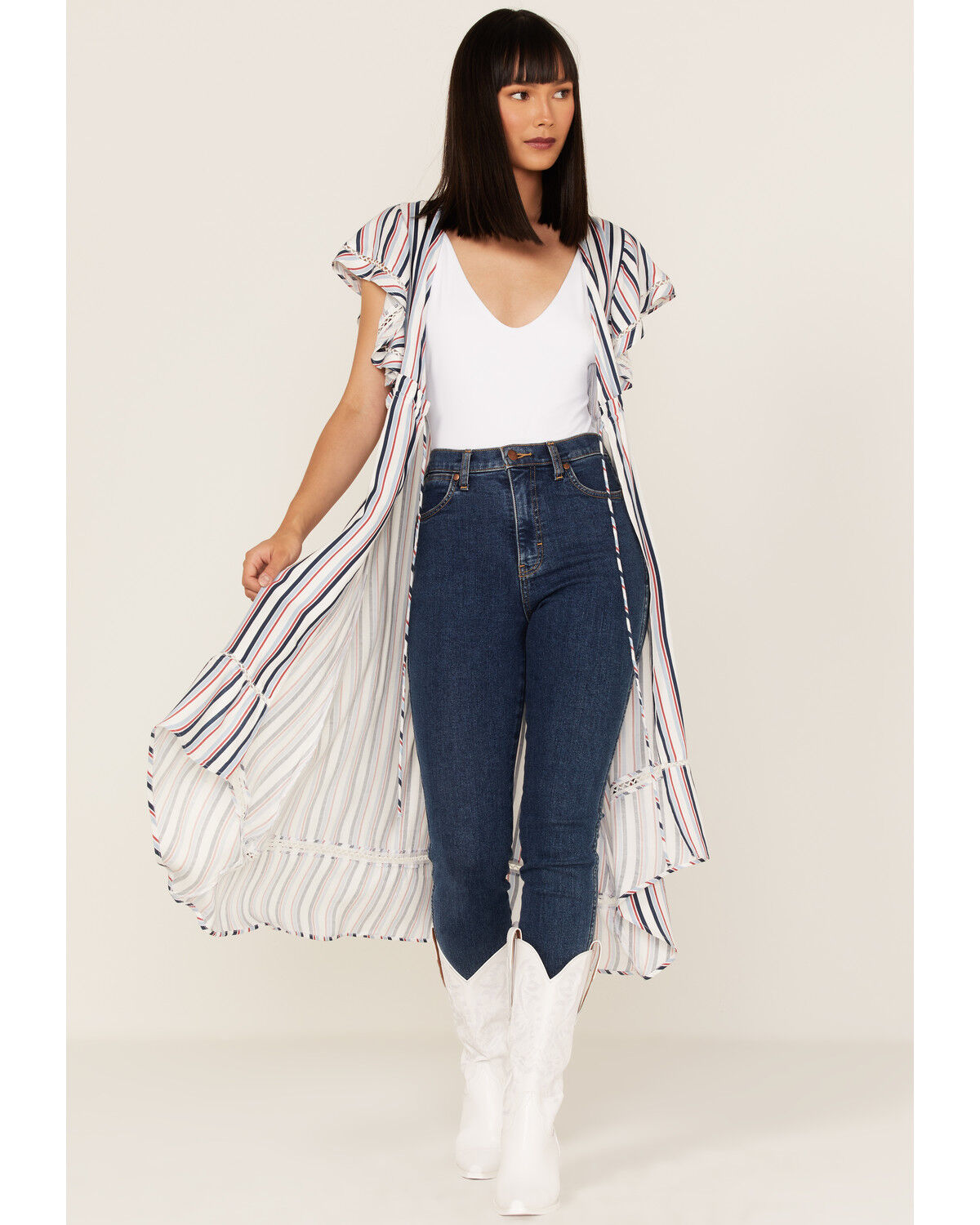 Image #4 - Rock & Roll Denim Women's Americana Stripe Kimono, Red/white/blue, hi-res