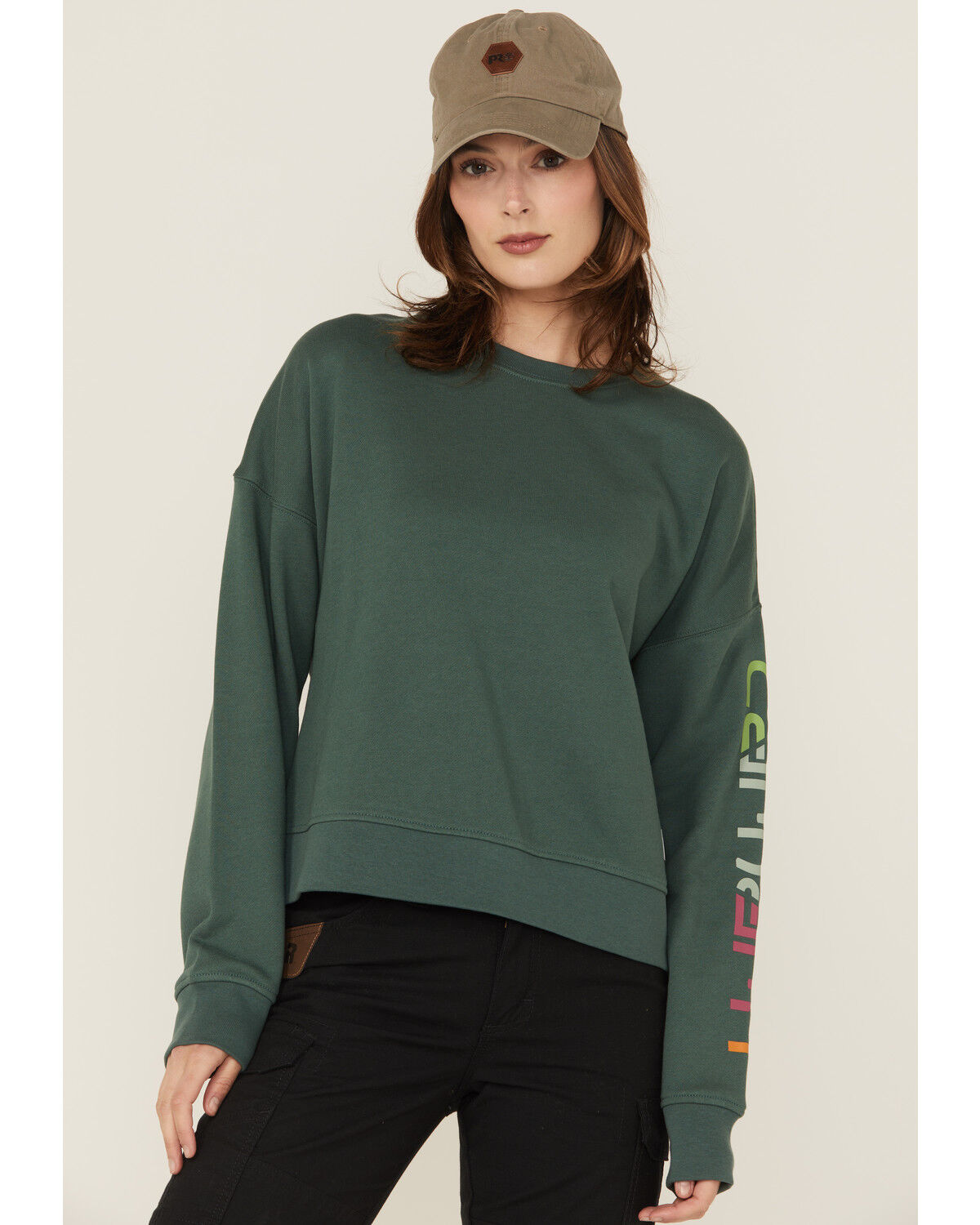 Image #1 - Carhartt Women's TENCEL™ Fiber Series Loose Fit Long Sleeve Graphic Sweatshirt, Forest Green, hi-res