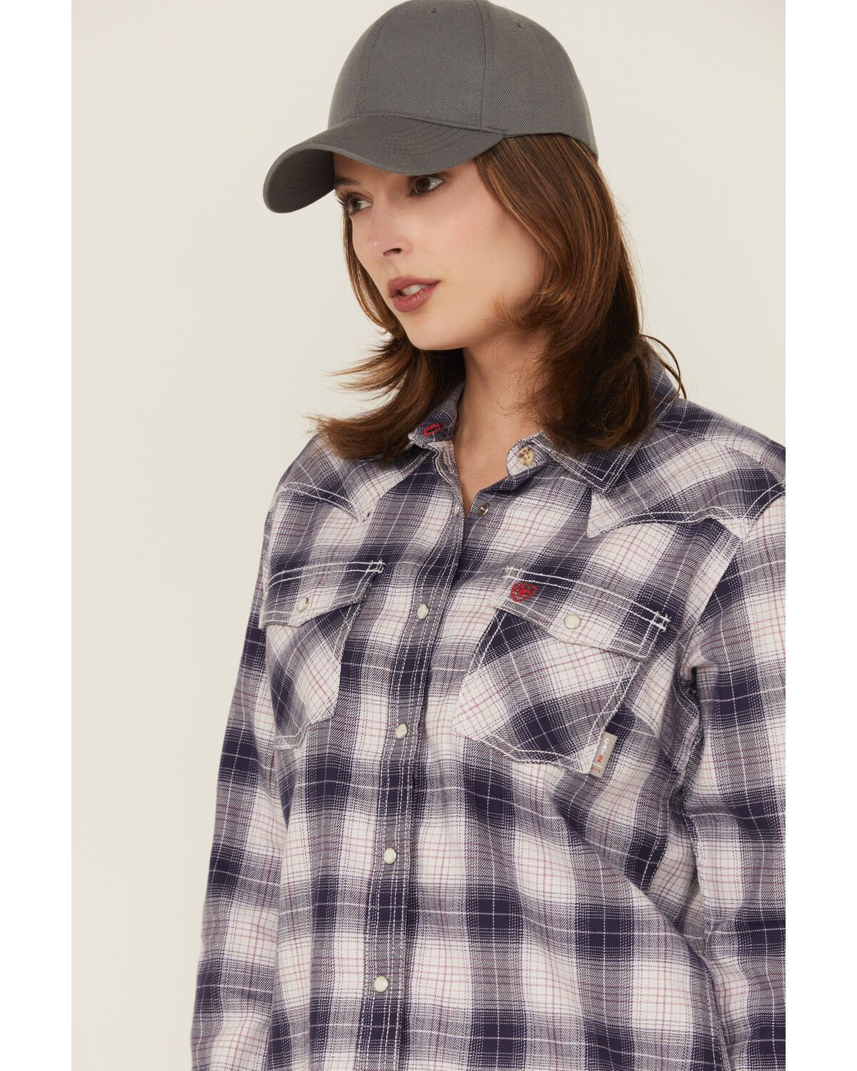 Image #2 - Ariat Women's FR Heritage Plaid Print Long Sleeve Snap Work Shirt, Oatmeal, hi-res