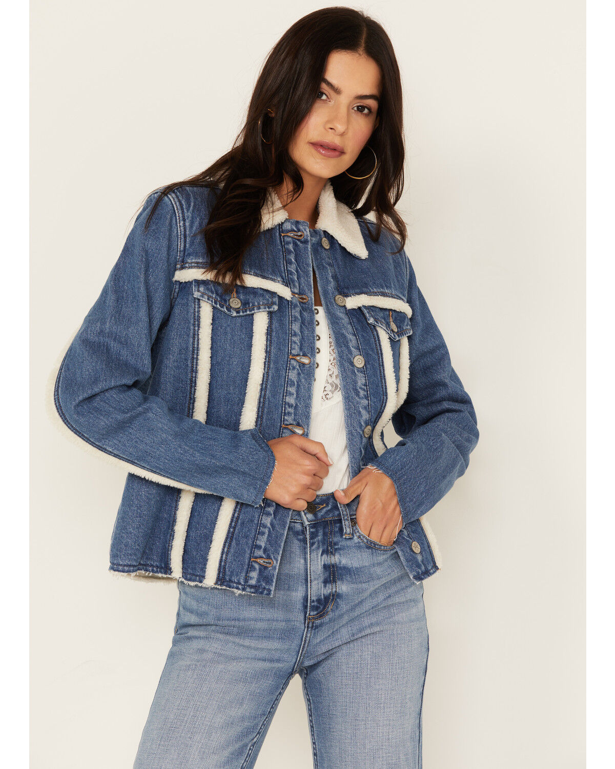 Image #2 - Idyllwind Women's Medium Wash Sherpa-Lined Denim Jacket, , hi-res