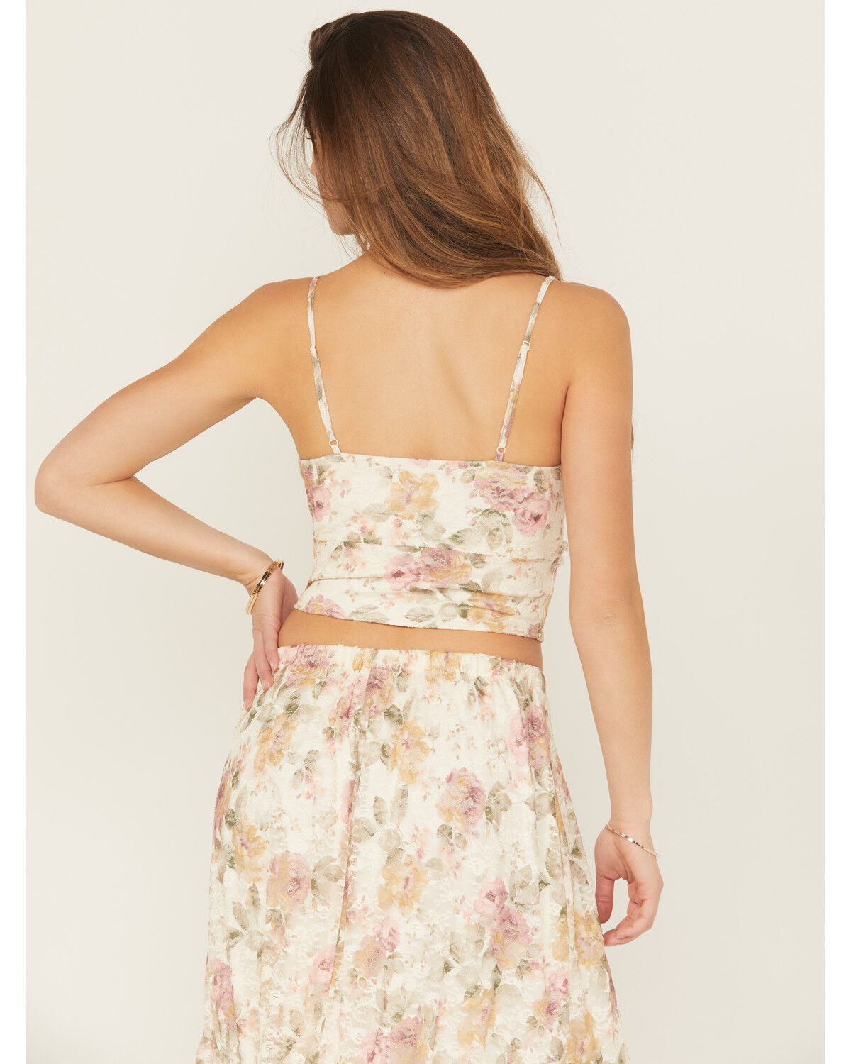 Image #4 - Originality Women's Floral Print Lace Sleeveless Cropped Tank Top, Cream, hi-res