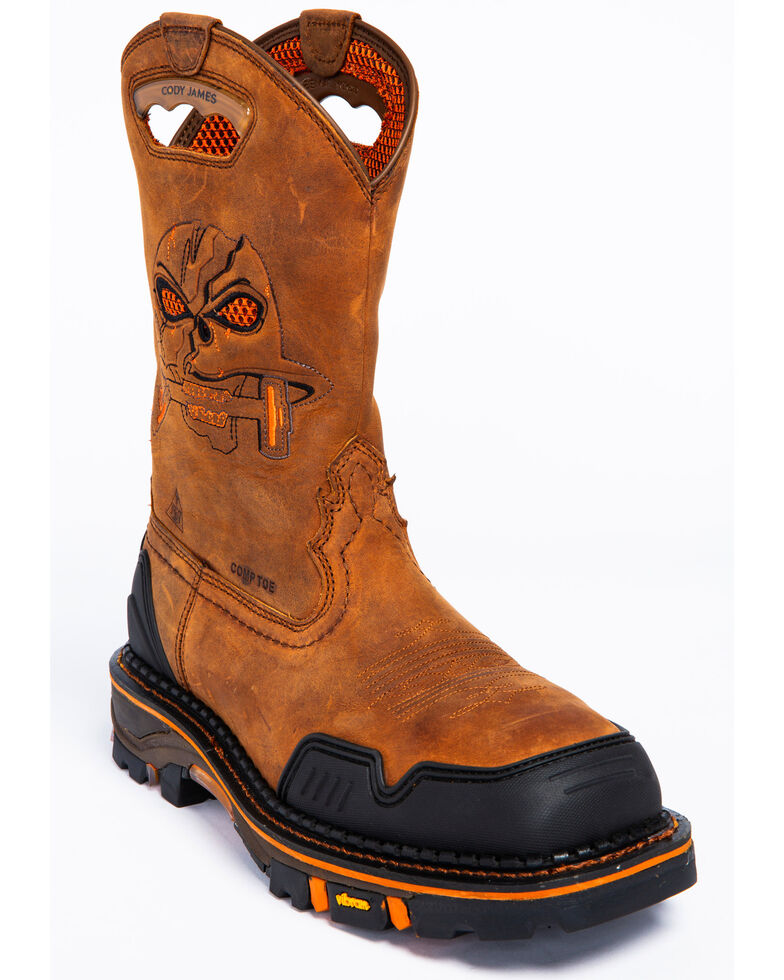 Cody James Men's Decimator Skull Western Work Boots - Nano Composite Toe, Brown, hi-res