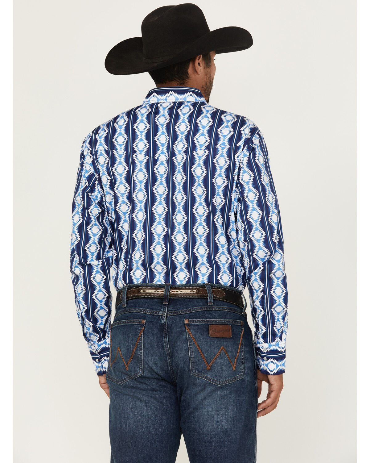 Image #4 - Wrangler Men's Checotah Southwestern Print Long Sleeve Snap Western Shirt, Blue, hi-res