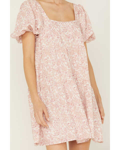 Image #3 - Yura Women's Floral Print Short Sleeve Mini Dress , Pink, hi-res