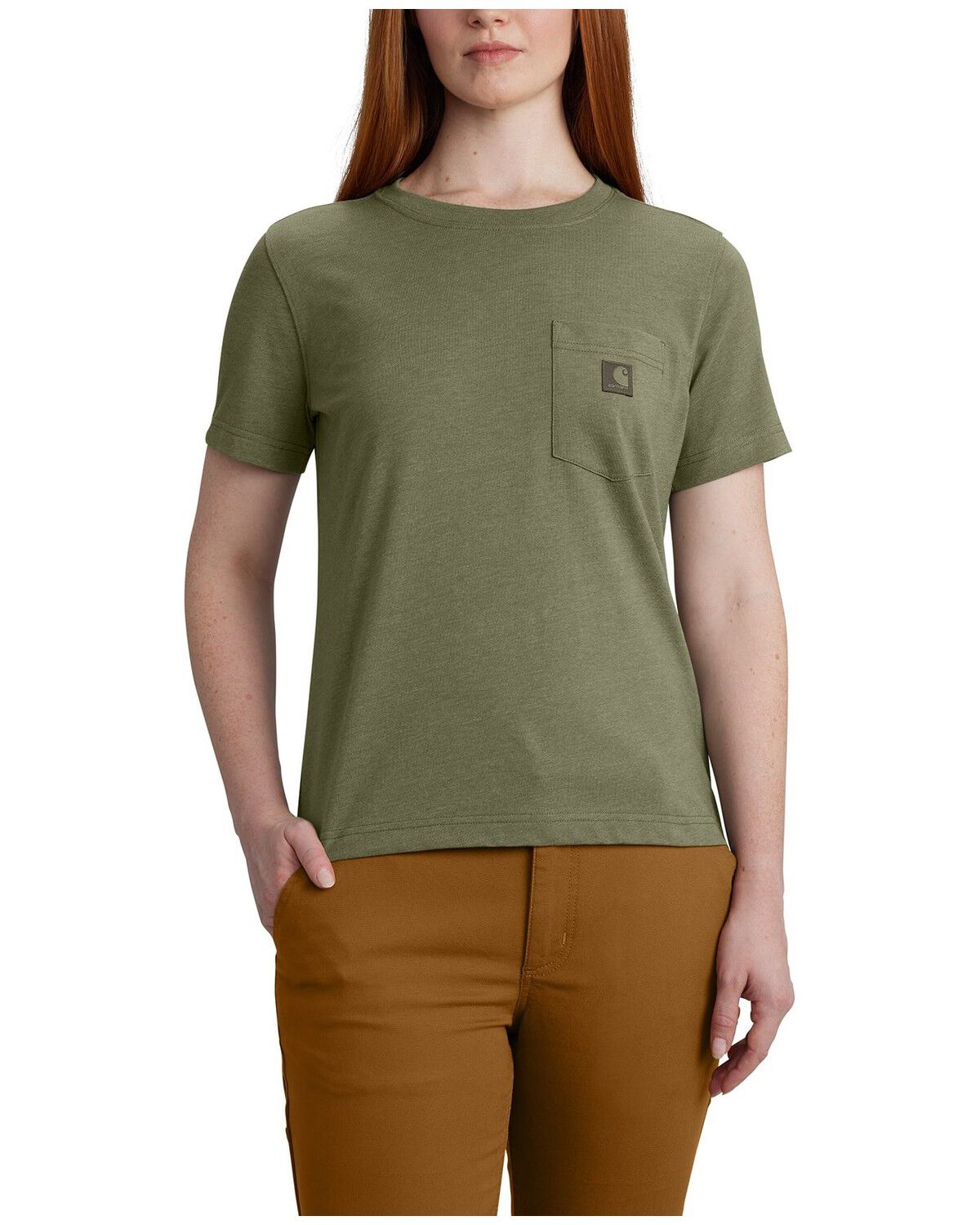 Image #1 - Carhartt Women's Relaxed Fit Lightweight Short Sleeve Pocket Tee, Heather Green, hi-res