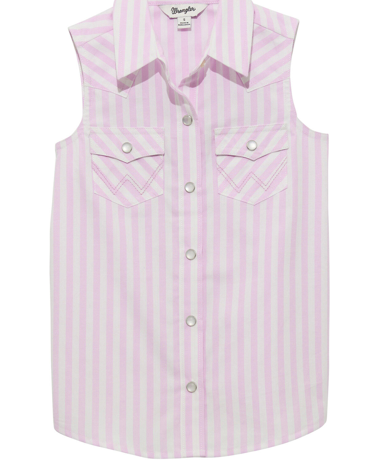 Image #1 - Wrangler Girls' Striped Sleeveless Pearl Snap Western Shirt, Pink, hi-res