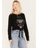 Image #2 - Shyanne Women's Tie Front Butterfly Graphic Long Sleeve Tee, Black, hi-res