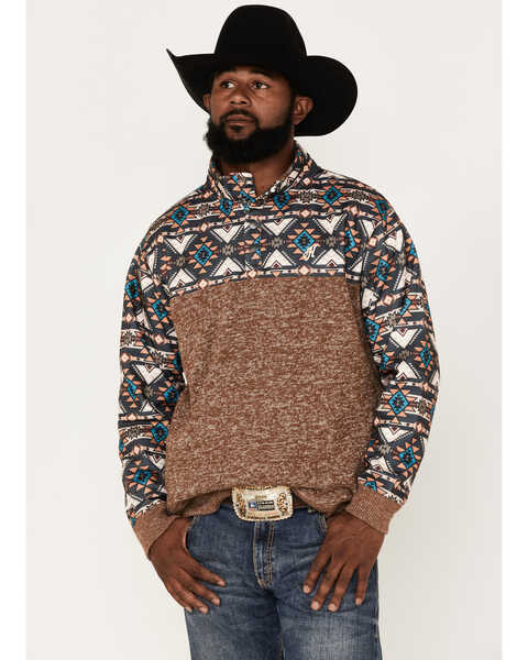 Hooey Men's Southwestern Print 1/4 Snap Pullover Sweatshirt, Brown, hi-res