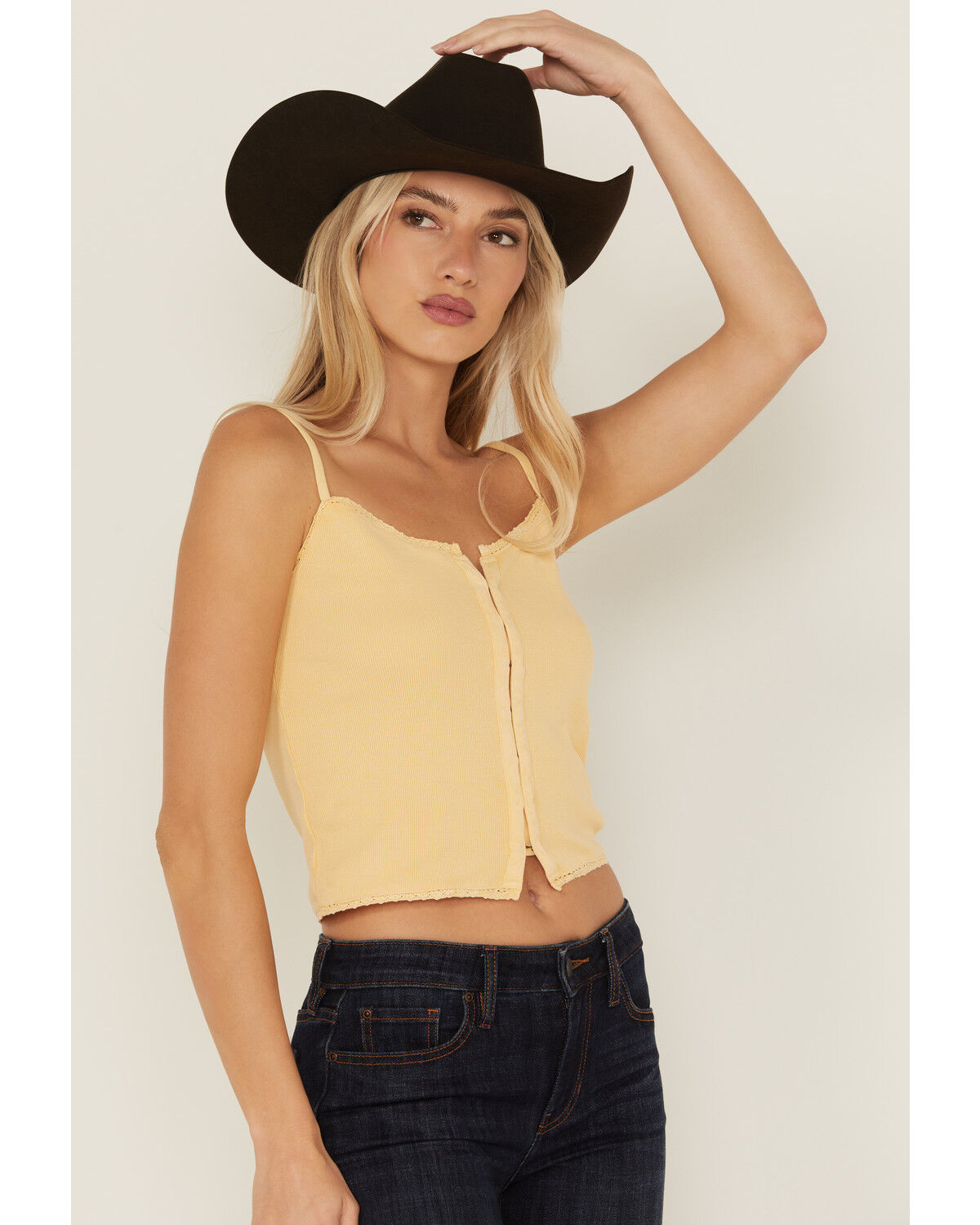 Image #2 - Idyllwind Women's Lace Trim Cami, Yellow, hi-res