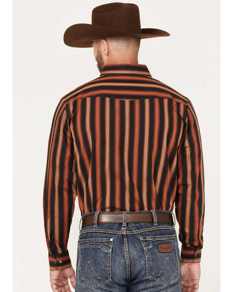 Image #4 - Panhandle Select Men's Serape Stripe Long Sleeve Snap Western Shirt, Rust Copper, hi-res
