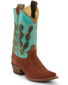 Justin Women's Pearce'd Tobacco Western Boots - Narrow Square Toe, Turquoise, hi-res
