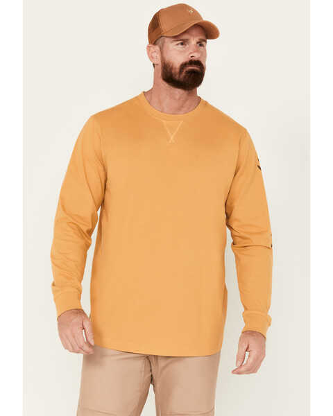 Image #1 - Hawx Men's Season Logo Long Sleeve Work Shirt, Dark Yellow, hi-res