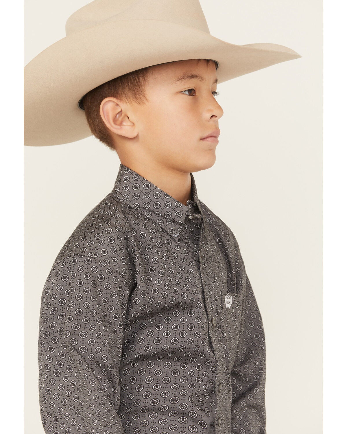 Image #2 - Cinch Boys' Geo Print Long Sleeve Button-Down Western Shirt, Grey, hi-res