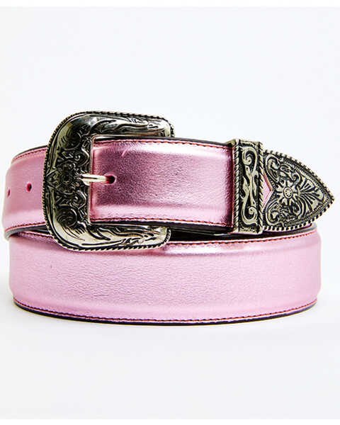 Idyllwind Women's Metallic Etched Western Belt, Medium Pink, hi-res