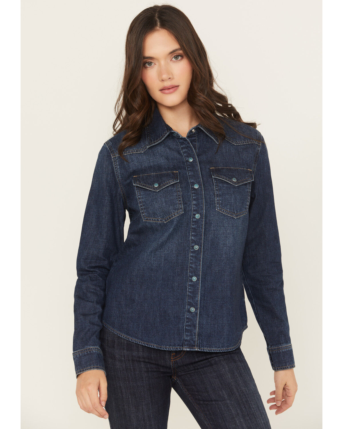 Image #3 - Idyllwind Women's Abbott Dark Wash Chambray Long Sleeve Snap Western Shirt, Dark Wash, hi-res