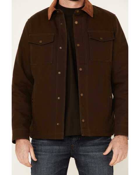 Image #3 - Pendleton Men's Solid Olive Canvas Snap-Down Shirt Jacket, Green/brown, hi-res