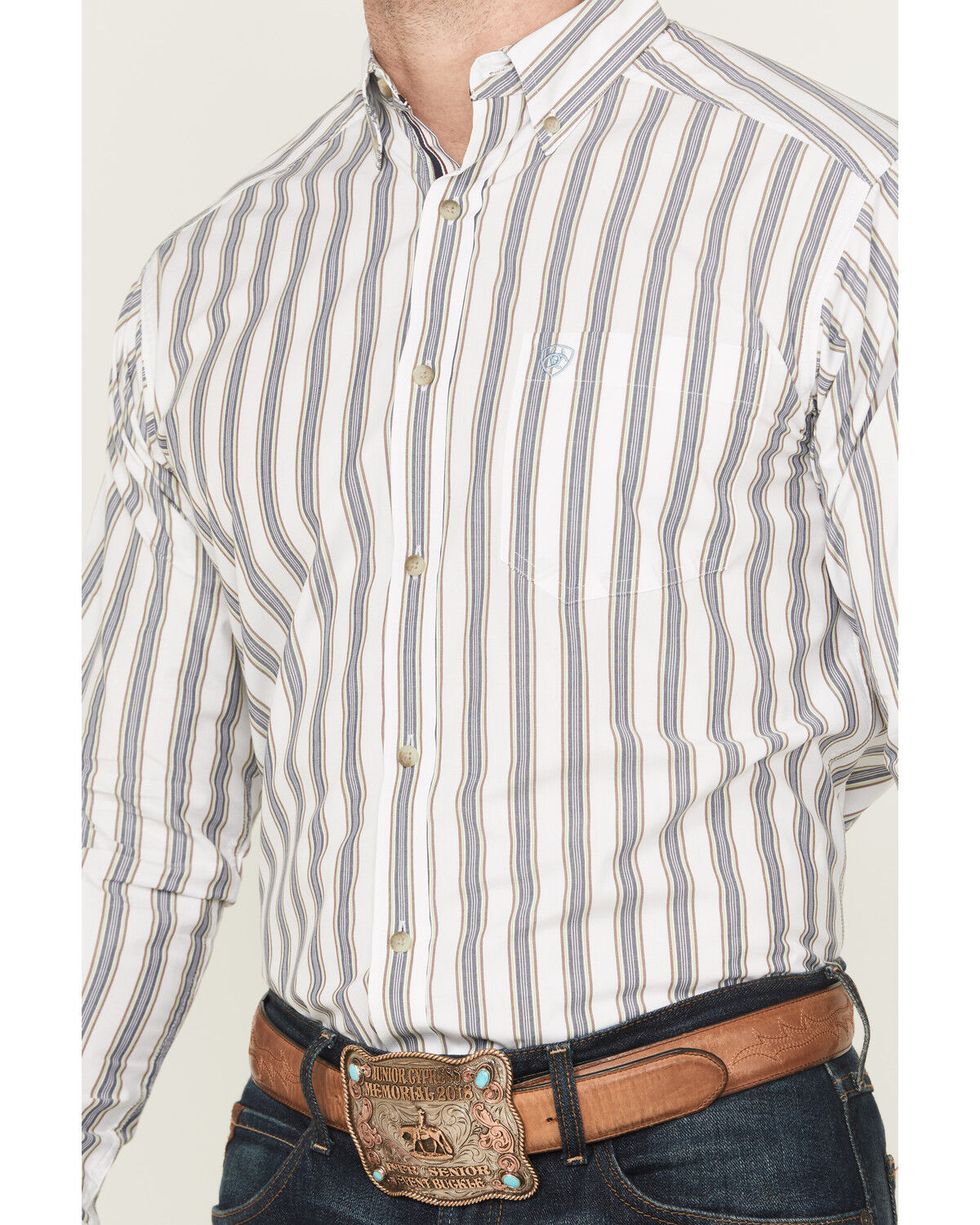 Image #3 - Ariat Men's Cohen Pro Series Striped Print Long Sleeve Button-Down Stretch Western Shirt - Big, White, hi-res