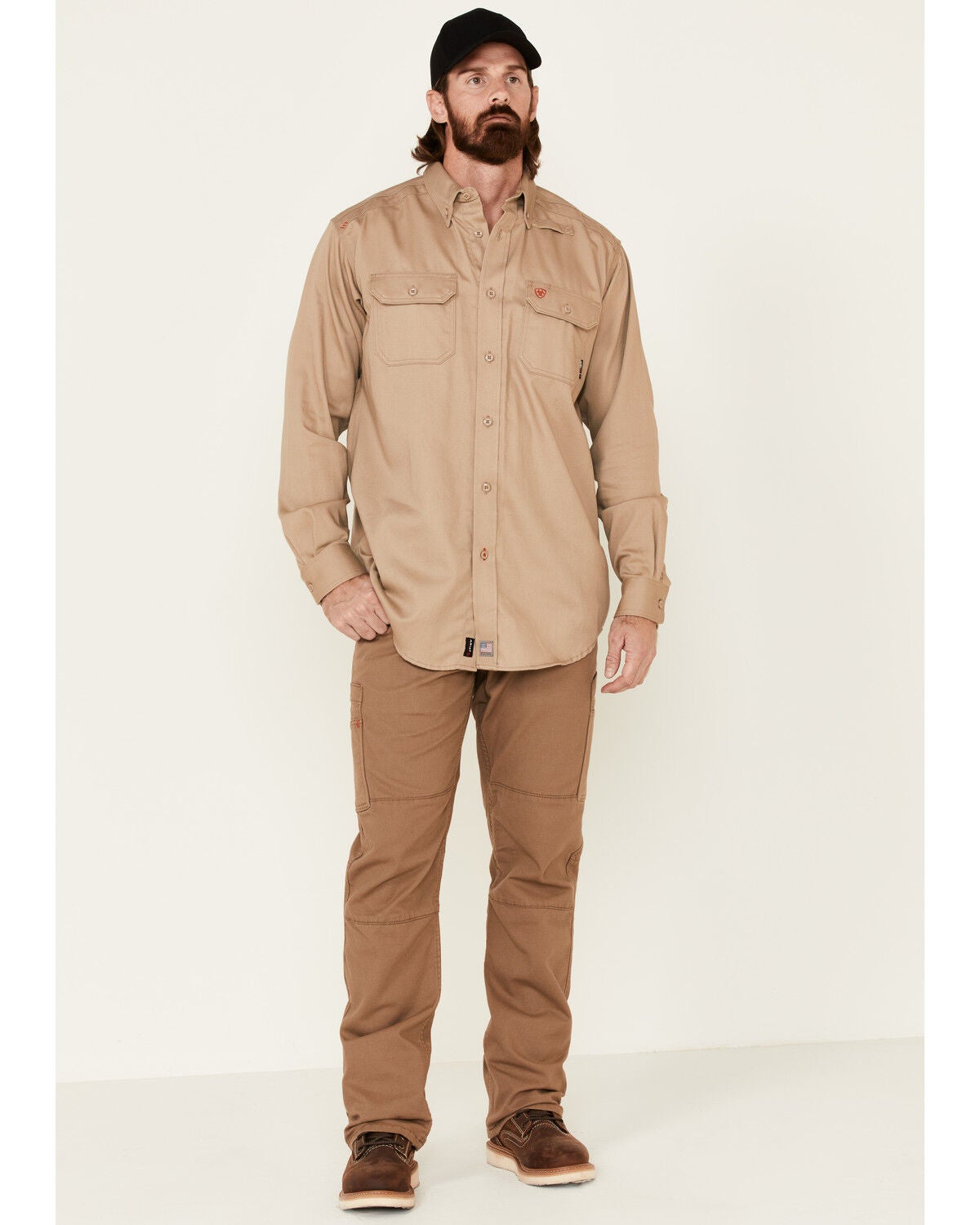 Image #2 - Ariat Men's FR Solid Twill Long Sleeve Button Down Work Shirt - Tall, Beige, hi-res