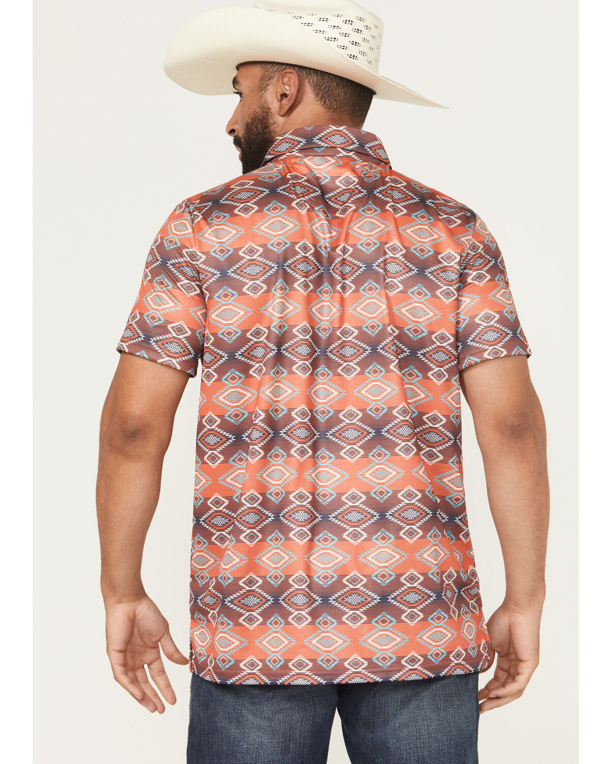 Image #4 - Rock & Roll Denim Men's Southwestern Print Short Sleeve Button-Down Polo Shirt, Red, hi-res