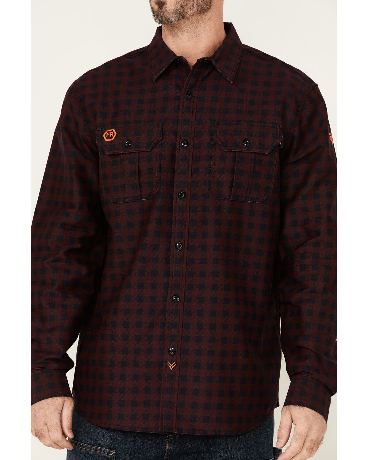 Image #3 - Hawx Men's FR Check Plaid Print Long Sleeve Button-Down Work Shirt, Wine, hi-res