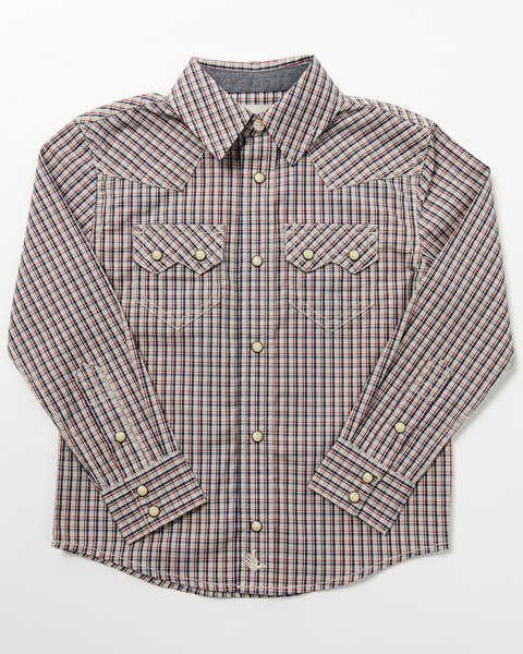 Cody James Toddler Boys' Rowdy Plaid Print Long Sleeve Snap Western Shirt , Tan, hi-res