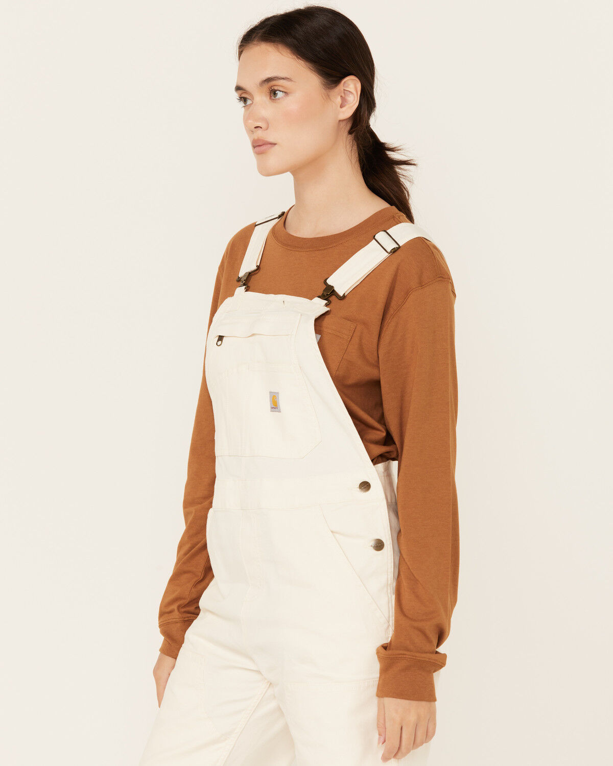 Image #2 - Carhartt Women's Rugged Flex® Loose Fit Canvas Bib Overalls, Natural, hi-res